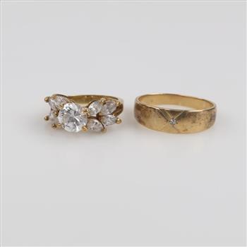 Two 10kt GP Clear Stone Rings