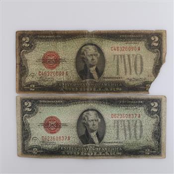 Two 1928 US Note 2 Dollar Bills