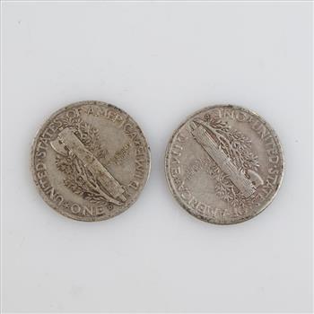 Two 1941-D US Mercury Silver Dimes