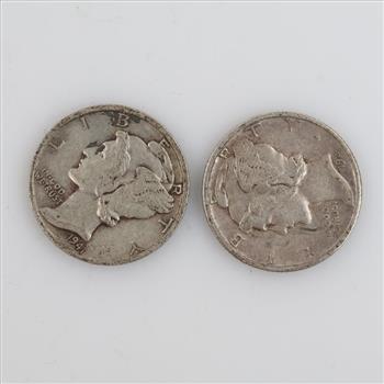 Two 1941-D US Mercury Silver Dimes
