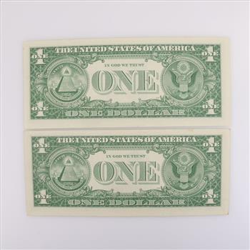 Two 1957 US $1 Silver Certificate, Nearly Crisp