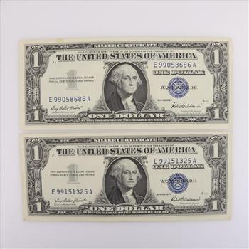 Two 1957 US $1 Silver Certificate, Nearly Crisp