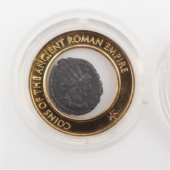 Two Ancient Roman Empire Coins Encase By International Numismatic Society