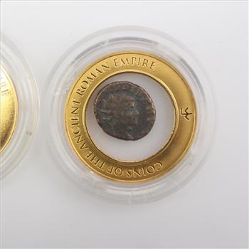 Two Ancient Roman Empire Coins Encase By International Numismatic Society