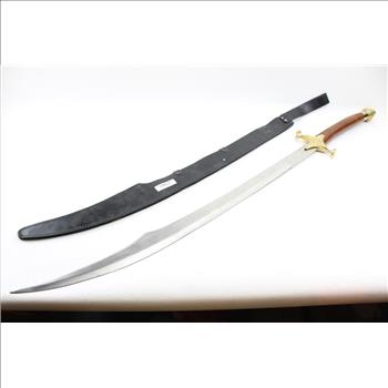 Two Handed Sword With Curved Tip And Sheath