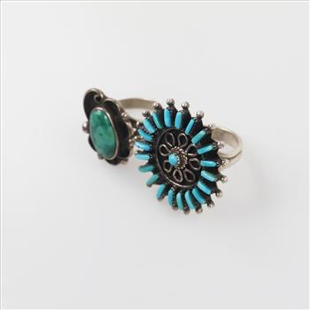 Two Sterling Silver Blue Stone Accent Rings