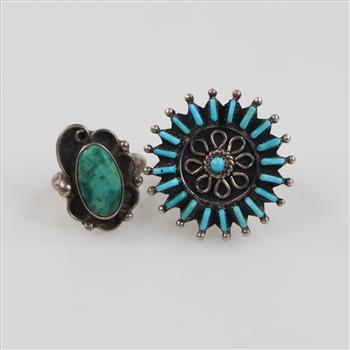 Two Sterling Silver Blue Stone Accent Rings