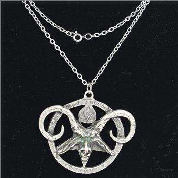 Unique 64.9g Satanic Goat Head Lucifer Necklace