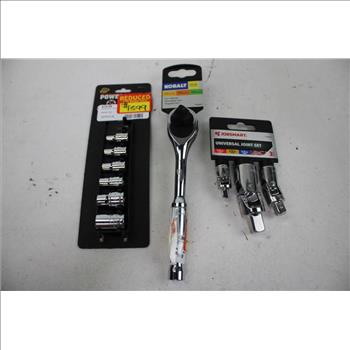 Universal Joint Set, Adapter, 3-in-1 Ratchet, Socket Set, 5 Pieces