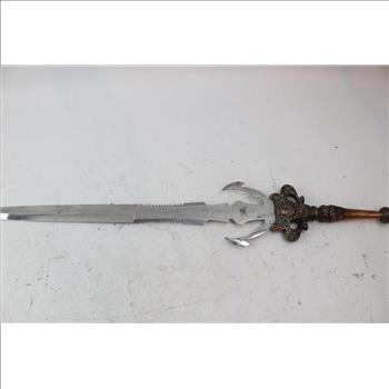 Unknown Brand Double Edged Partially Serrated Sword And Sheath