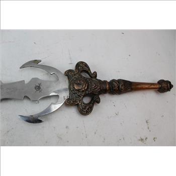 Unknown Brand Double Edged Partially Serrated Sword And Sheath