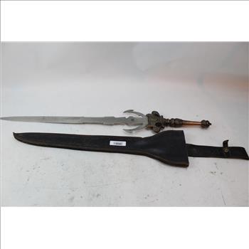 Unknown Brand Double Edged Partially Serrated Sword And Sheath