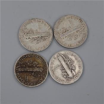 US 1943 Mercury Silver Dime, 4 Pieces