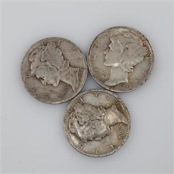 US 1943-D Mercury Silver Dime, 3 Pieces