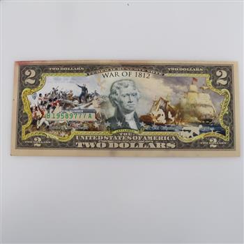 US $2 Bill Overlay War Of 1812 Includes COA