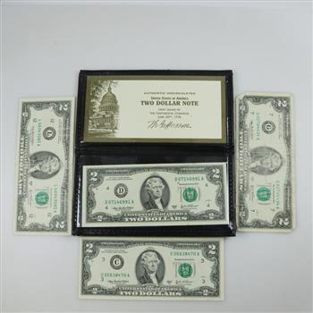 U.S. $2 Dollar Bill Federal Reserve Note, 4 Pieces