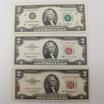 U.S. $2 Dollar Note, 3 Pieces