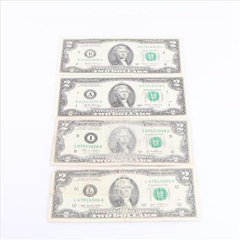 US $2 Federal Reserve Note, 4 Pieces