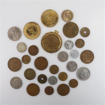 US And Foreign Coins With Tokens; 25+ Pieces