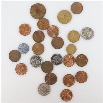 US And Foreign Coins With Tokens, 25 Pieces