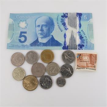 US And Foreign Currency And Stamp, 13 Pieces