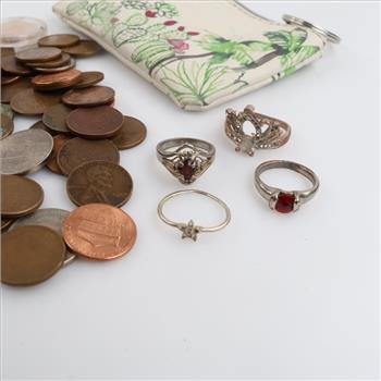 US And Foreign Currency With Small Bag And Mixed Jewelry, 70+ Pieces