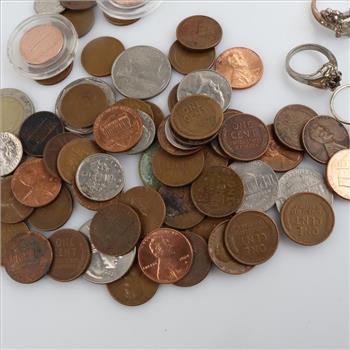 US And Foreign Currency With Small Bag And Mixed Jewelry, 70+ Pieces