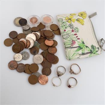 US And Foreign Currency With Small Bag And Mixed Jewelry, 70+ Pieces