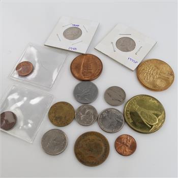 US And Foreign Currency With Tokens, 15 Pieces