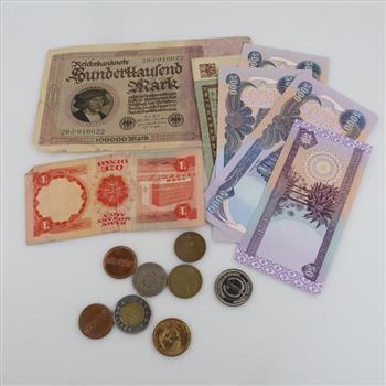 US And Foreign Currency With Tokens, 17 Pieces