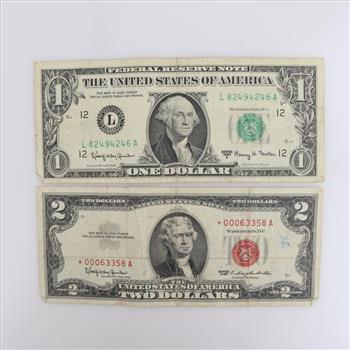 US Federal Reserve Note  & US Note, 2 Pieces