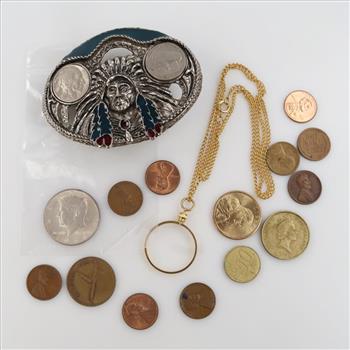US, Foreign Coins, Mixed Jewelry, 14+ Pieces