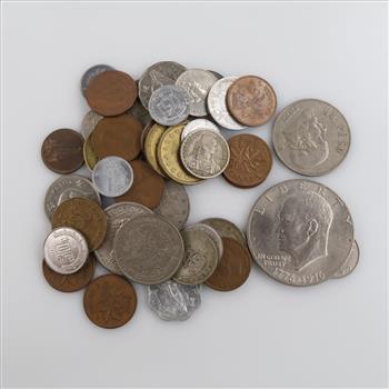 US Foreign Currency And Tokens, 40+ Pieces