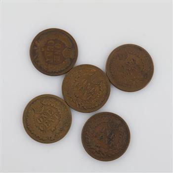 US Indian Head Pennies, 5 Pieces
