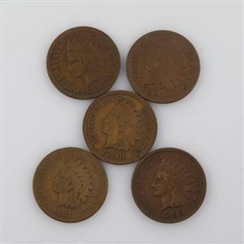 US Indian Head Pennies, 5 Pieces