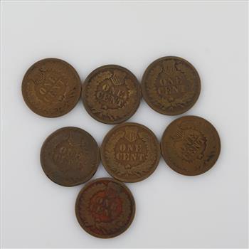 US Indian Head Pennies, 7 Pieces