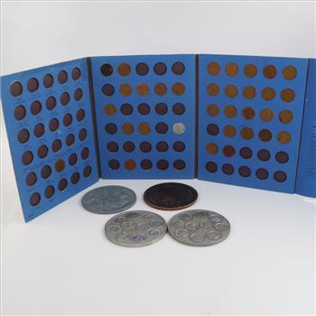 US Lincoln Head Cent Booklet And Tokens; 35+ Pieces