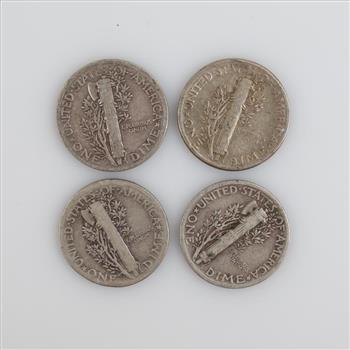 US Mercury Silver Dime, 4 Pieces