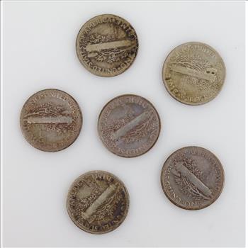 US Mercury Silver Dime, 6 Pieces