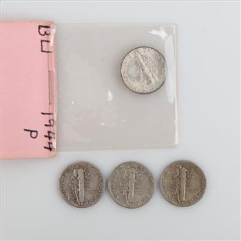 US Mercury Silver Dimes, 4 Pieces