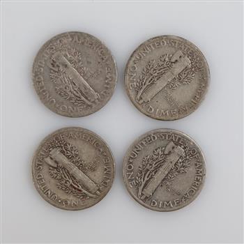 US Mercury Silver Dimes, 4 Pieces