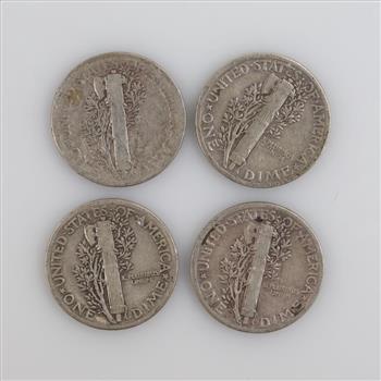 US Mercury Silver Dimes, 4 Pieces