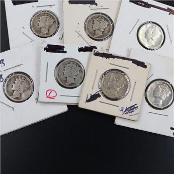 US Mercury Silver Dimes, 7 Pieces