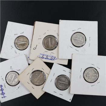 US Mercury Silver Dimes, 7 Pieces