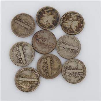 US Mercury Silver Dimes, 9 Pieces