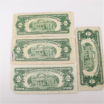 US Note Two Dollar Bill; 4 Pieces