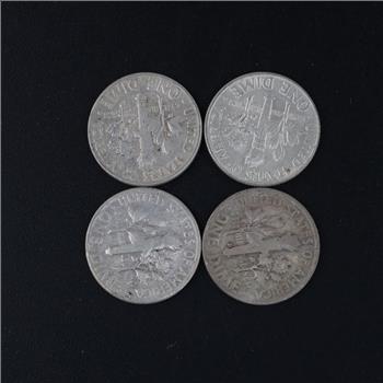 US Roosevelt Silver Dimes, 4 Coins