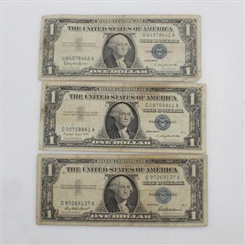 US Silver Certificate 1 Dollar, 3 Pieces