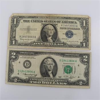 US Silver Certificate & Federal Reserve Note, 2 Pieces