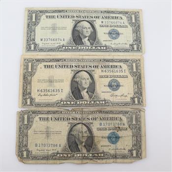 US Silver Certificate One Dollar, 3 Pieces